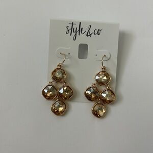 NWT Style & Co. Gold Chandelier Earrings with Sparkling Crystals